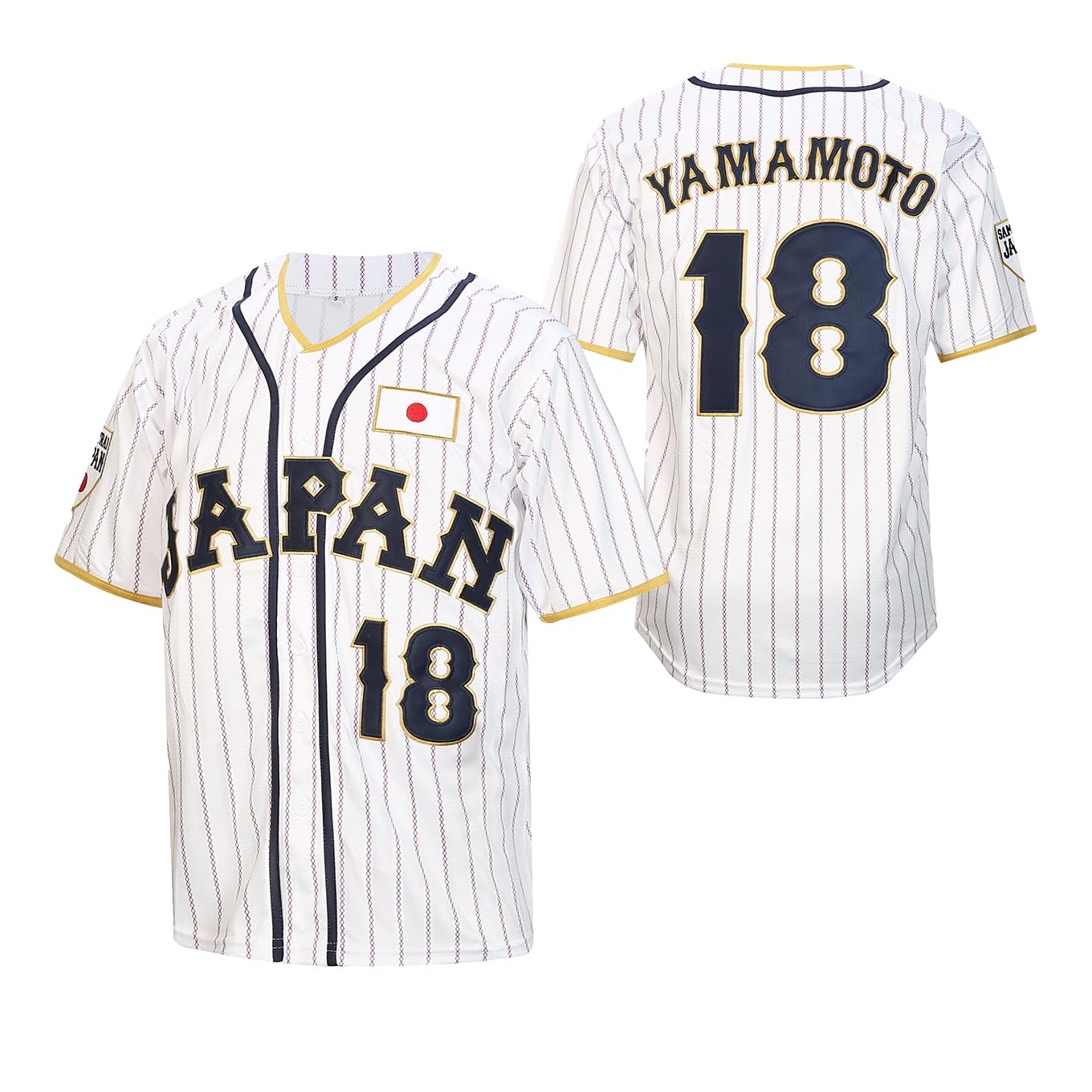 YIMCANLI Men's Yamamoto Jersey 18# Hip Hop White Pinstripes Japan